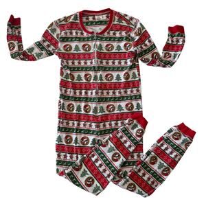 Buccees Waffle Knit Christmas Print Onesie Longjohns M